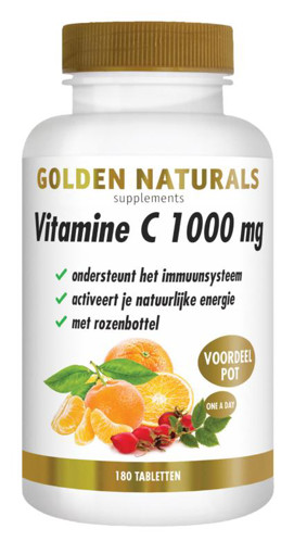 Golden Naturals Vitamin C1000 + rozenbottel 180 tabletten afbeelding