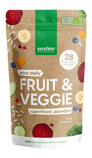 dubbele Prijs Charles Keasing Purasana Fruit & Veggie superfood powder 216g kopen? | Bioflora Health  Products