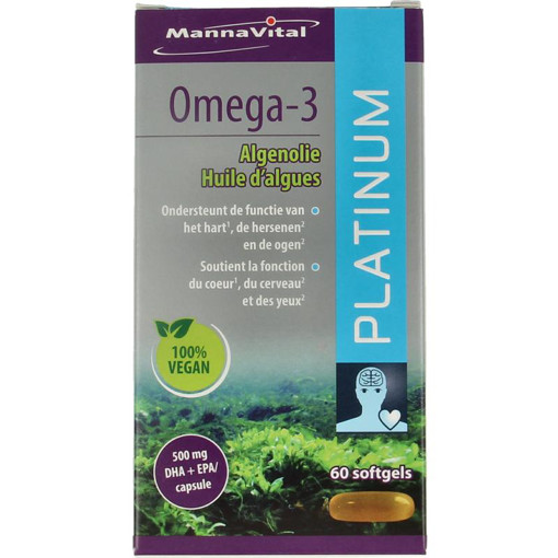 Mannavital Omega-3 Algenolie Platinum 60 capsules afbeeling